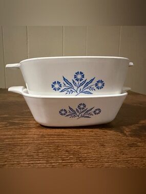 Corningware White Casserole Dishes with Blue Cornflower Pattern
